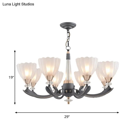 Floral Shade Opal Glass Pendant Chandelier - 6/8 Bulbs Countryside Grey Ideal For Guest Rooms