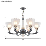 Floral Shade Opal Glass Pendant Chandelier - 6/8 Bulbs Countryside Grey Ideal For Guest Rooms