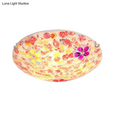 Floral Tiffany Red Stained Glass Flush Mount Lighting - 2/3 Lights 12’/16’/19.5’ Wide