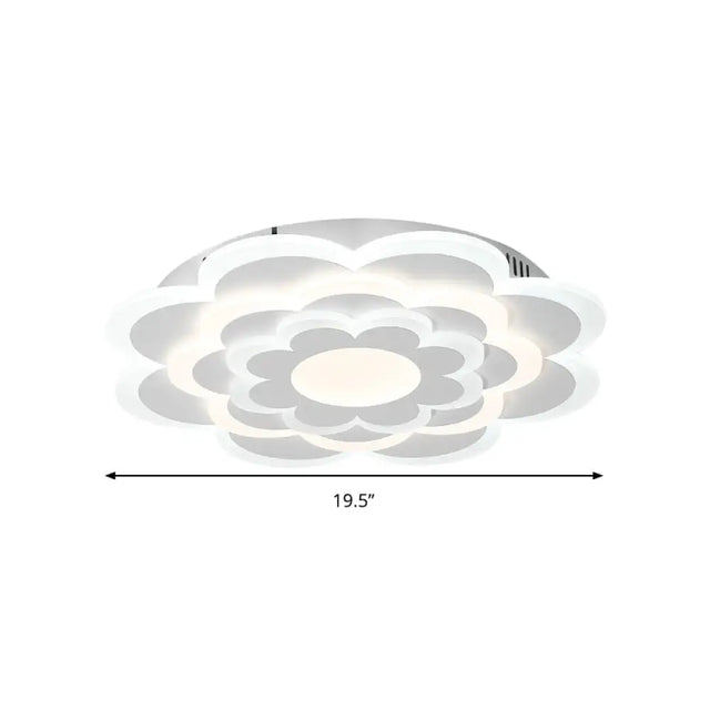 Floral White Led Ceiling Lamp: Acrylic Flush Mount For Creative Pretty Living Room Lighting