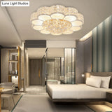 Flower Bedroom Ceiling Fixture: Clear Crystal Block Led Flush Mount Light With 3 Color Options