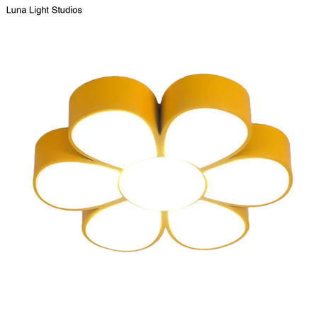 Flower - Shaped Kids Flush Ceiling Light Fixture In Vibrant Yellow/Green/Red With Acrylic Shade