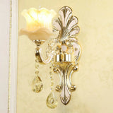 Flower Wall Sconce With Faux Jade Glass And Crystal Drops In Silver 1 / Shape