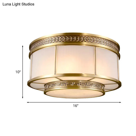 Flush Mount Colonial Opal Glass Ceiling Light Fixture With Gold Accent - Ring Restaurant