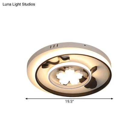 Flush Mount Doughnut Parlor Lamp - Metal Led Ceiling With Floral Design 19.5’/23.5’ Wide