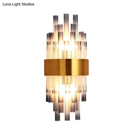 Fluted Glass Cylinder Wall Light Postmodern Brass Hallway Sconce (1-Light Fixture)