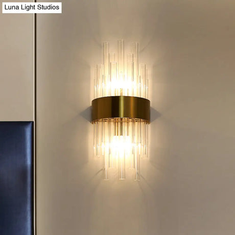 Fluted Glass Cylinder Wall Light Postmodern Brass Hallway Sconce (1-Light Fixture)