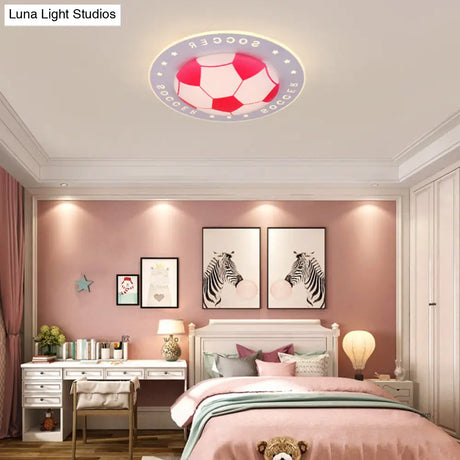 Football Flush Mount Led Ceiling Light For Kids Bedroom: Metal & Acrylic Sport Style