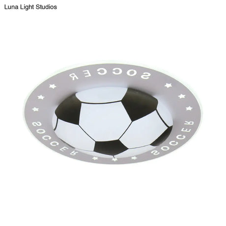 Football Flush Mount Led Ceiling Light For Kids Bedroom: Metal & Acrylic Sport Style