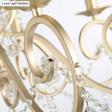 French Country Candle Chandelier Metal Pendant Light With Crystal Bead Accents In Gold 3/6/8 Lights