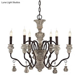 French Country Resin Candlestick Chandelier - Elegant Hanging Lamp For Dining Room In Black-Grey