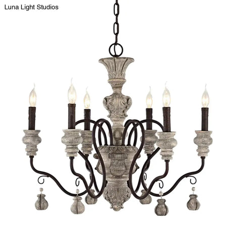 French Country Resin Candlestick Chandelier - Elegant Hanging Lamp For Dining Room In Black-Grey