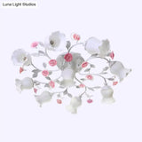 Frosted Cream Glass Ruffle Ceiling Light - 9 Lights Semi Flush Mounted Lamp For Bedrooms Pink/Green