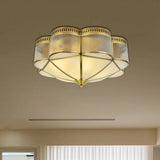 Frosted Glass And Brass Colonial Style Flush Mount Ceiling Lamp With Curved Design - Ideal For