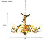Frosted Glass Brass Chandelier - Floral 15-Light Pendant For Bedroom