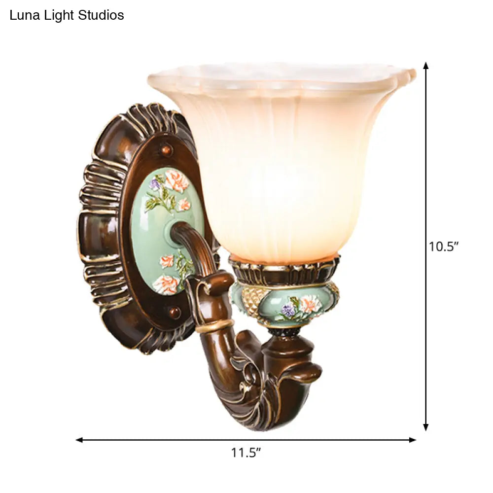 Frosted Glass Brown Wall Light - Rustic Bell Design Rural Sconce For Guest Room