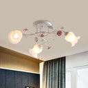 Frosted Glass Bud Semi Flush Chandelier In Pink/Blue/Blue - White - Ceiling Mount Lamp For
