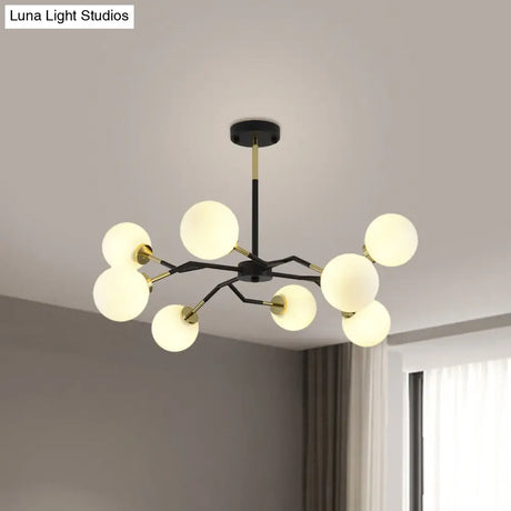 Frosted Glass Chandelier Lamp: Minimalist 6/8 Bulbs Hanging Ceiling Light In Black