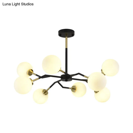Frosted Glass Chandelier Lamp: Minimalist 6/8 Bulbs Hanging Ceiling Light In Black