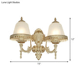 Frosted Glass Cloche Wall Sconce: Traditional 2-Head Dining Room Lamp With White Trim