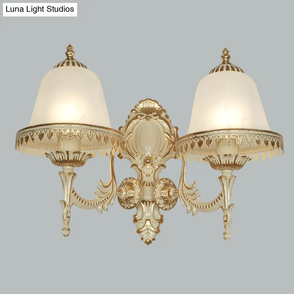 Frosted Glass Cloche Wall Sconce: Traditional 2-Head Dining Room Lamp With White Trim