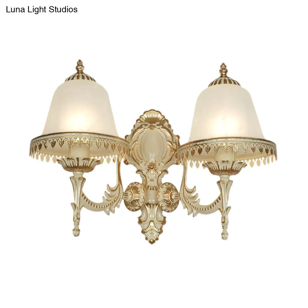 Frosted Glass Cloche Wall Sconce: Traditional 2-Head Dining Room Lamp With White Trim