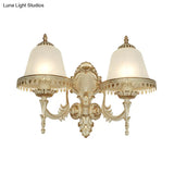 Frosted Glass Cloche Wall Sconce: Traditional 2-Head Dining Room Lamp With White Trim