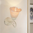 Frosted Glass Distressed White Floral Sconce: Bedroom Wall Mount Light