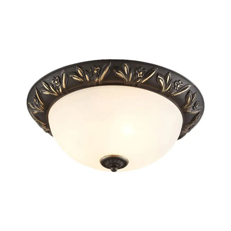 Frosted Glass Dome Flush Ceiling Lamp With Flower Edge Design In Brass/Black And Gold - Available
