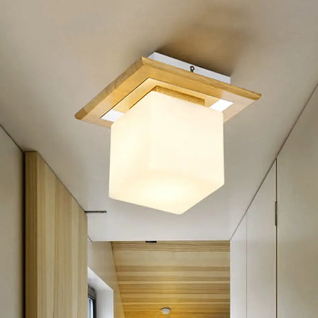 Frosted Glass Geometric Flush Mount Light - Nordic Style Ceiling Fixture For Corridor In White / D