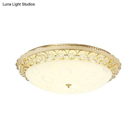 Frosted Glass Gold Ceiling Lamp - Domed Led Flush Light With Crystal Accent (16’/19.5’ Wide)