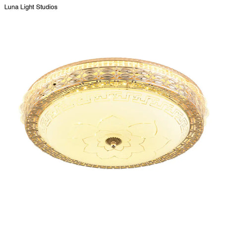 Frosted Glass Hollowed Flush Lamp With Golden Led Ceiling Light Fixture