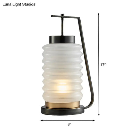 Frosted Glass Lantern Nightstand Lamp - Contemporary 1 Head Reading Light In Black