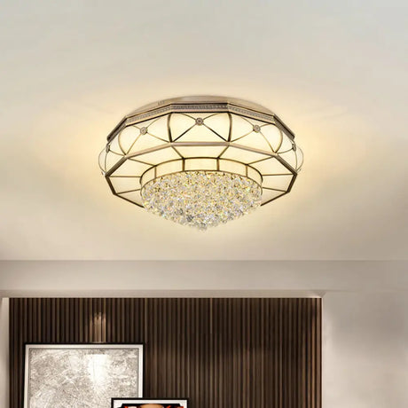 Frosted Glass Led Ceiling Light With Crystal Ball For Modern Bedrooms Brass