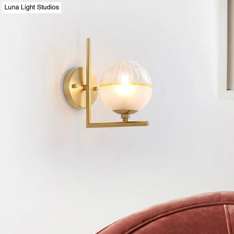 Frosted Glass Modernist Sconce With Brass Wall Mount - 1 Head Light Fixture