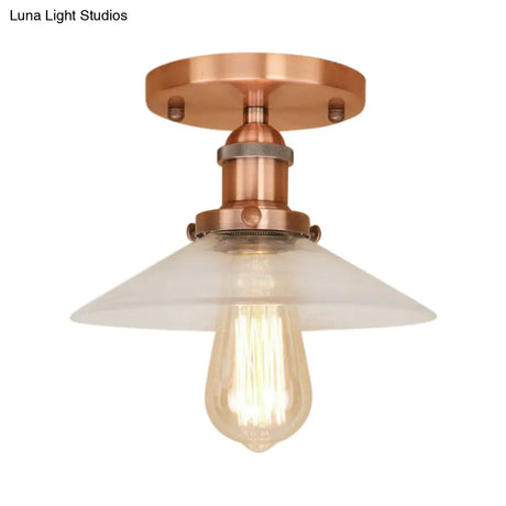 Frosted Glass Saucer Semi Flush Vintage Kitchen Lighting Fixture - 1 Bulb In Black/Brass/Copper