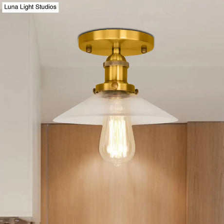 Frosted Glass Saucer Semi Flush Vintage Kitchen Lighting Fixture - 1 Bulb In Black/Brass/Copper