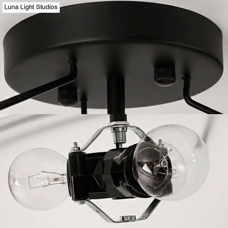 Frosted Glass Semi Flush Ceiling Light Fixture - Traditional 3-Light Bowl Design In Black
