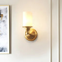 Frosted Glass Wall Lamp In Modernist Style 1-Light Living Room Sconce With Brass Fixture