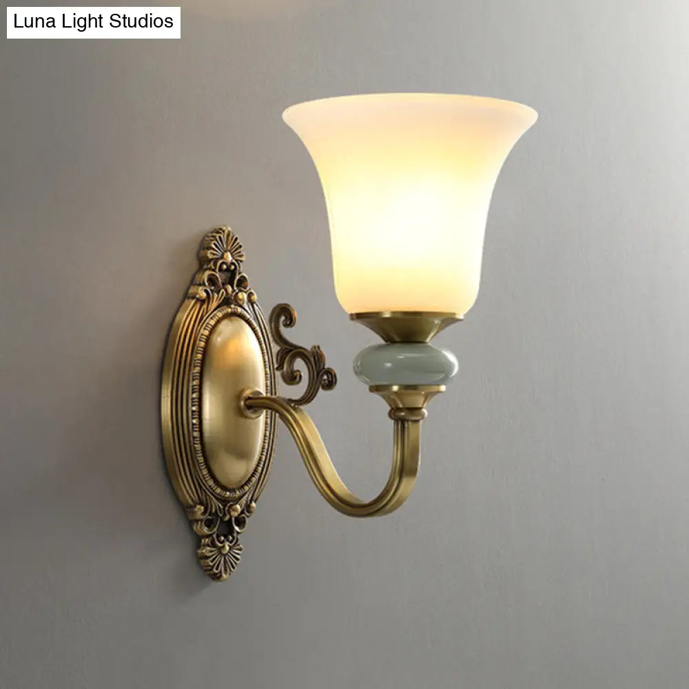 Frosted Glass Wall Lamp With Vintage Brass Finish For Bedside And Lighting