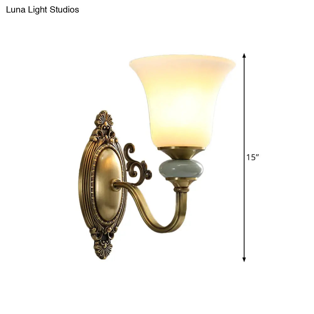 Frosted Glass Wall Lamp With Vintage Brass Finish For Bedside And Lighting