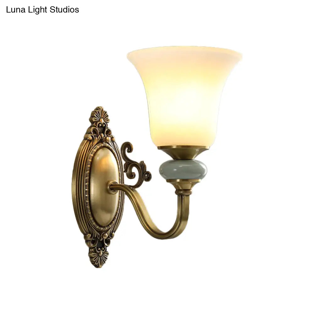 Frosted Glass Wall Lamp With Vintage Brass Finish For Bedside And Lighting