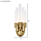 Frosted Glass Wall Sconce Lamp - Modern Stylish Tubed Design With Brass Finish Ideal For Living Room