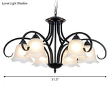 Frosted White Glass Floral Chandelier - Country Style Bedroom Ceiling Suspension Lamp (Black)