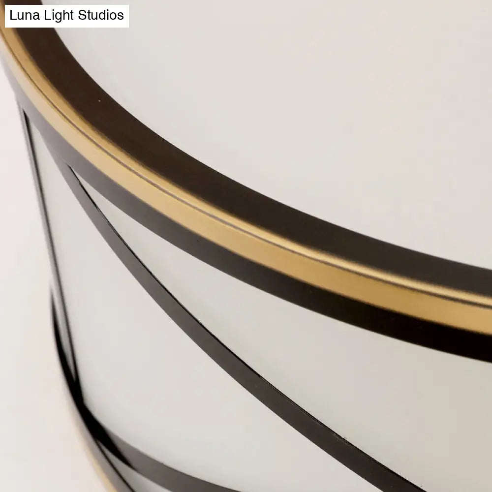 Frosted White Glass Flush Mount Ceiling Light For Bedroom - Traditional Drum Style