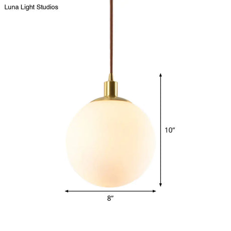 Frosted White Glass Pendant Lighting - 1-Light Brass Suspension Ceiling Lamp 6’’/8’’/10’’ Wide