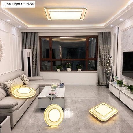 Geometric Acrylic Ceiling Light: Minimalist Gold Led Flush Mount - Living Room