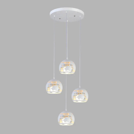 Geometric Cage Staircase Multi Ceiling Light - Metallic Suspension Fixture 4 / White A