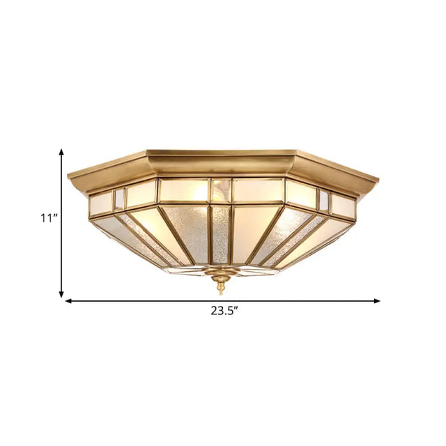 Geometric Ceiling Mount Brass Flush Light Fixture For Bedroom - Beveled Glass 4/6 Bulbs 19.5/23.5 W