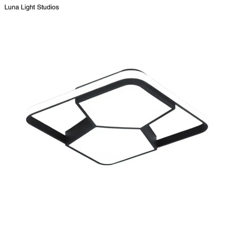 Geometric Led Ceiling Light In Black/White Acrylic - Contemporary Flush Mount Lamp For Bedroom With